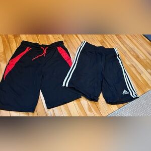 2 pair of kids size Medium shorts.  One is Adidas, one is off brand.